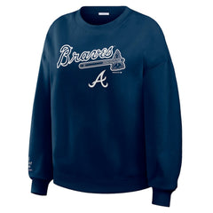 Atlanta Braves WEAR by Erin Andrews Women's Heavyweight Crew Neck Sweatshirt - Navy Sweatshirts
