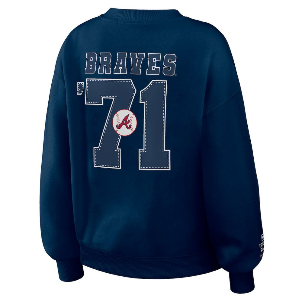 Atlanta Braves WEAR by Erin Andrews Women's Heavyweight Crew Neck Sweatshirt - Navy Sweatshirts