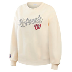 Washington Nationals WEAR by Erin Andrews Women's Heavyweight Crew Neck Sweatshirt - Cream Sweatshirts