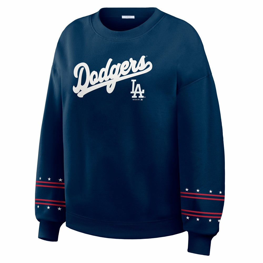 Los Angeles Dodgers WEAR by Erin Andrews Women's Americana Heavyweight Fleece Sweatshirt - Navy Sweatshirts