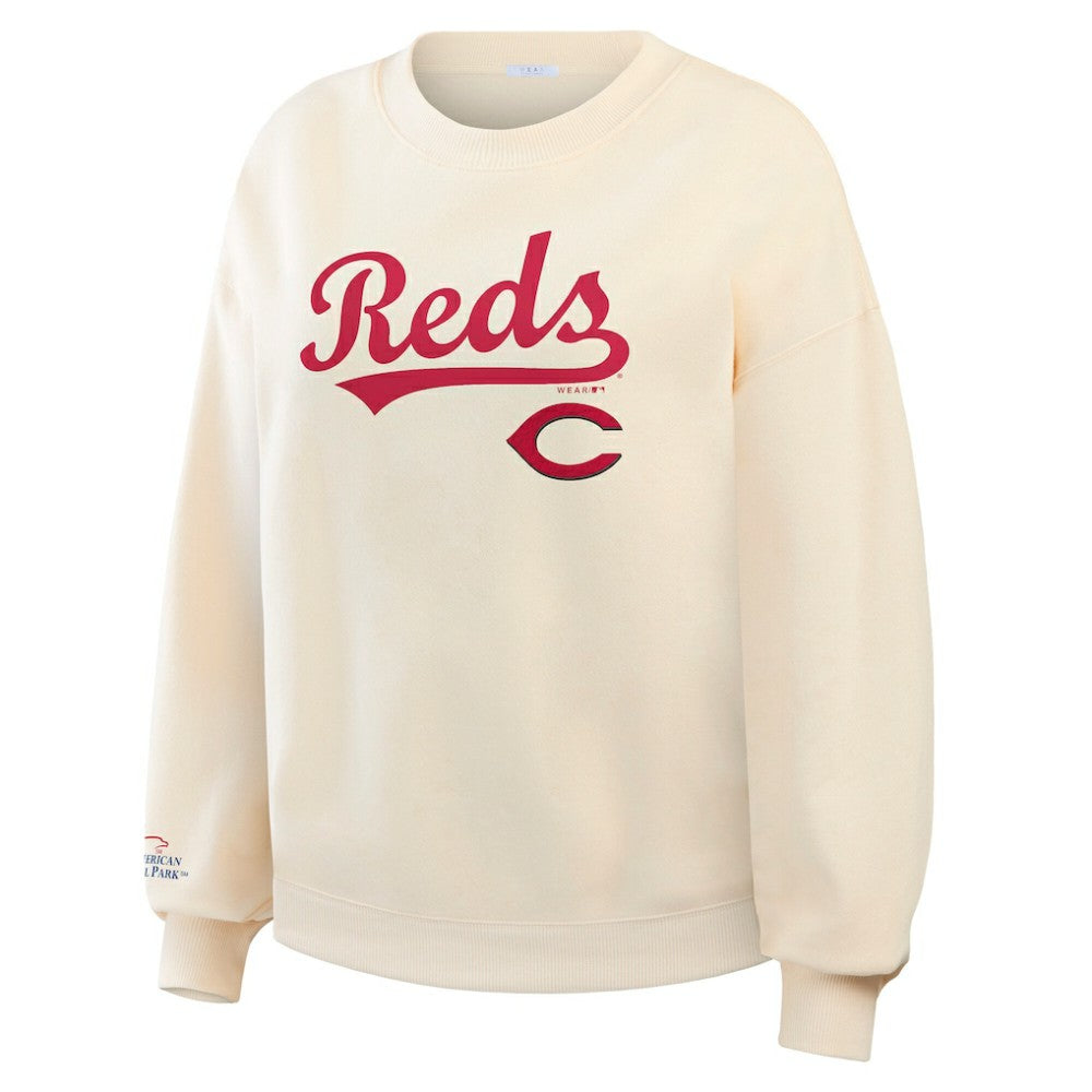 Cincinnati Reds WEAR by Erin Andrews Women's Heavyweight Crew Neck Sweatshirt - Cream Sweatshirts