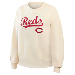 Cincinnati Reds WEAR by Erin Andrews Women's Heavyweight Crew Neck Sweatshirt - Cream Sweatshirts