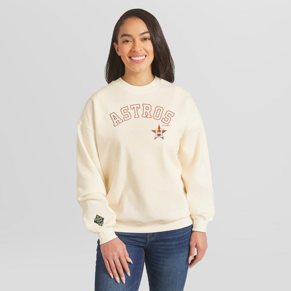 Houston Astros WEAR by Erin Andrews Women's Heavyweight Crew Neck Sweatshirt - Cream Sweatshirts