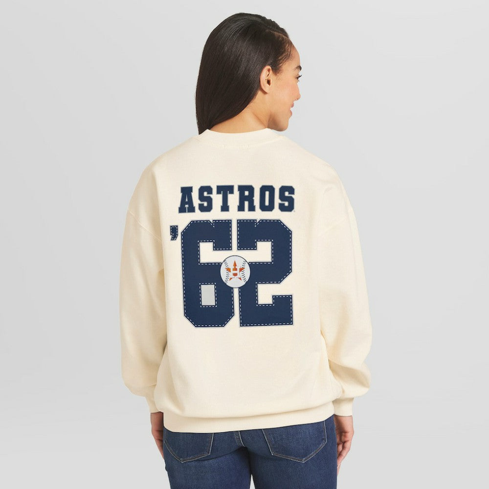 Houston Astros WEAR by Erin Andrews Women's Heavyweight Crew Neck Sweatshirt - Cream Sweatshirts