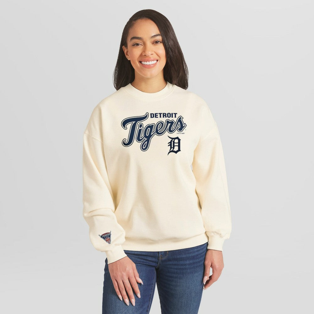 Detroit Tigers WEAR by Erin Andrews Women's Heavyweight Crew Neck Sweatshirt - Cream Sweatshirts