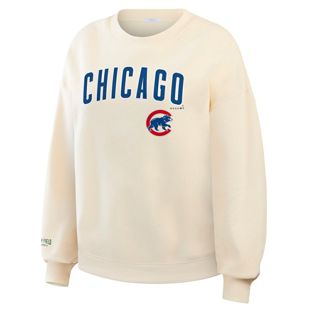 Chicago Cubs WEAR by Erin Andrews Women's Heavyweight Crew Neck Sweatshirt - Cream Sweatshirts