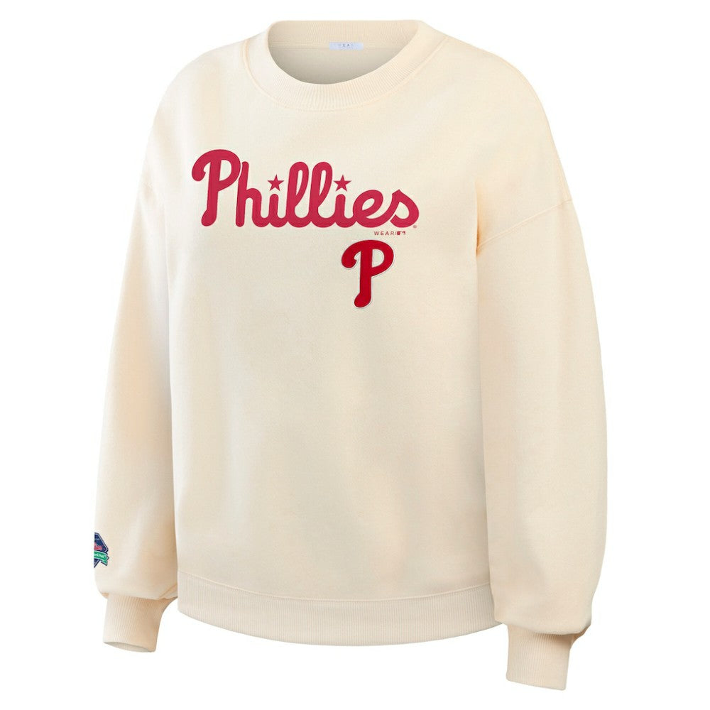 Philadelphia Phillies WEAR by Erin Andrews Women's Heavyweight Crew Neck Sweatshirt - Cream Sweatshirts