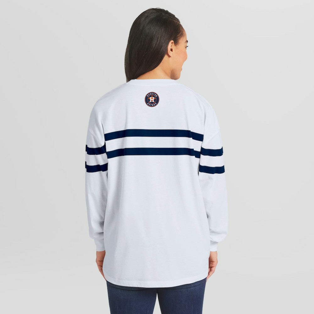 Houston Astros WEAR by Erin Andrews Women's Oversized Long Sleeve Striped T-Shirt - White T-shirts