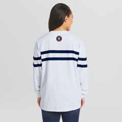 Houston Astros WEAR by Erin Andrews Women's Oversized Long Sleeve Striped T-Shirt - White T-shirts