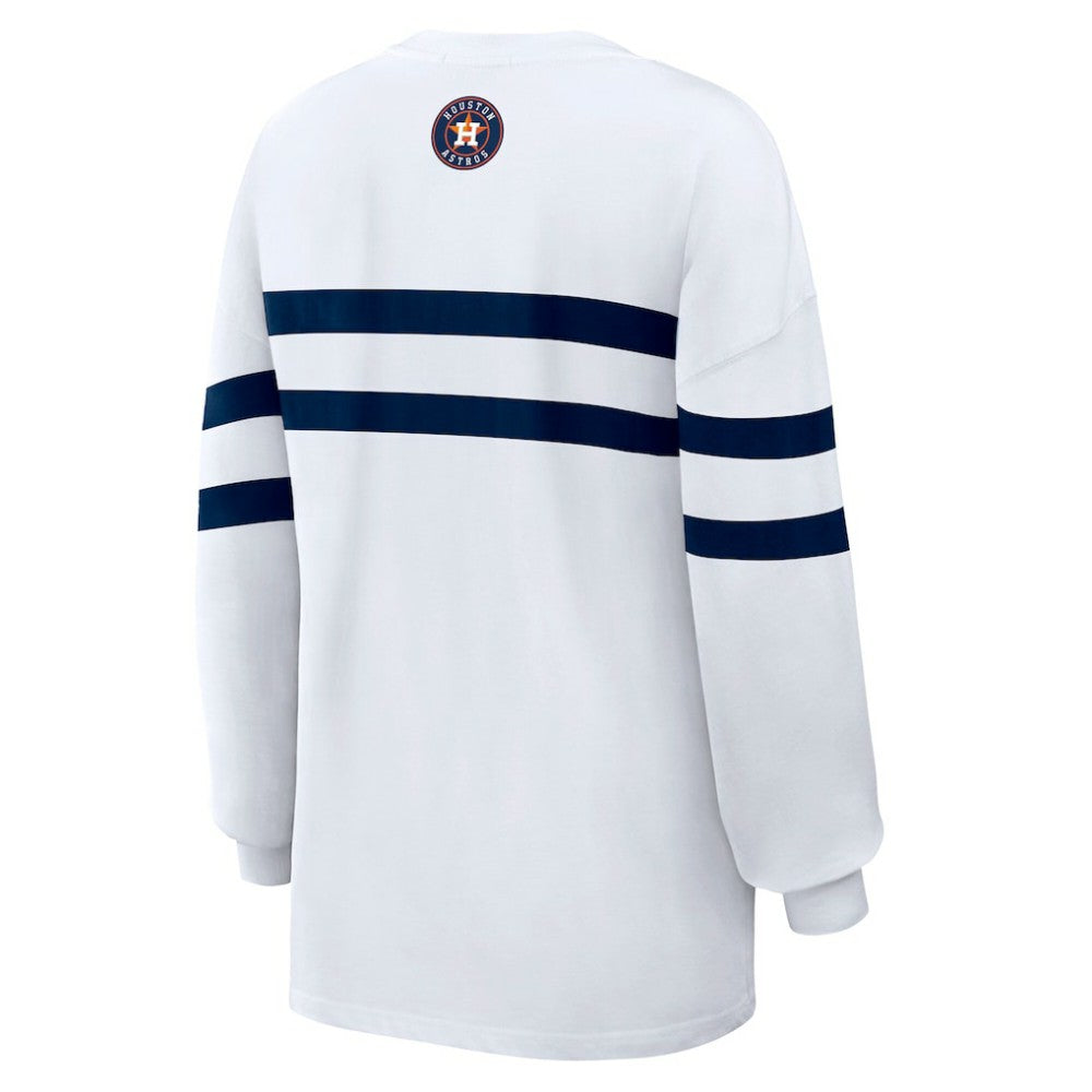 Houston Astros WEAR by Erin Andrews Women's Oversized Long Sleeve Striped T-Shirt - White T-shirts