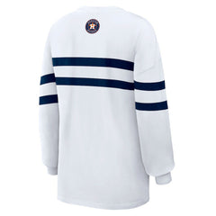 Houston Astros WEAR by Erin Andrews Women's Oversized Long Sleeve Striped T-Shirt - White T-shirts