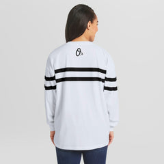 Baltimore Orioles WEAR by Erin Andrews Women's Oversized Long Sleeve Striped T-Shirt - White T-shirts