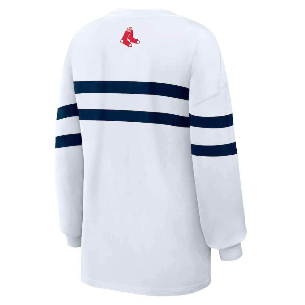Boston Red Sox WEAR by Erin Andrews Women's Oversized Long Sleeve Striped T-Shirt - White T-shirts