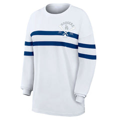 Los Angeles Dodgers WEAR by Erin Andrews Women's Oversized Long Sleeve Striped T-Shirt - White T-shirts