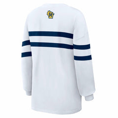 Milwaukee Brewers WEAR by Erin Andrews Women's Oversized Long Sleeve Striped T-Shirt - White T-shirts