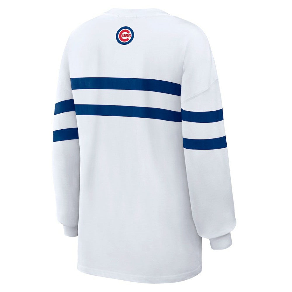 Chicago Cubs WEAR by Erin Andrews Women's Oversized Long Sleeve Striped T-Shirt - White T-shirts