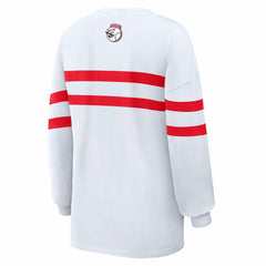 Cincinnati Reds WEAR by Erin Andrews Women's Oversized Long Sleeve Striped T-Shirt - White T-shirts
