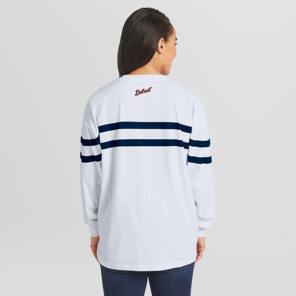 Detroit Tigers WEAR by Erin Andrews Women's Oversized Long Sleeve Striped T-Shirt - White T-shirts