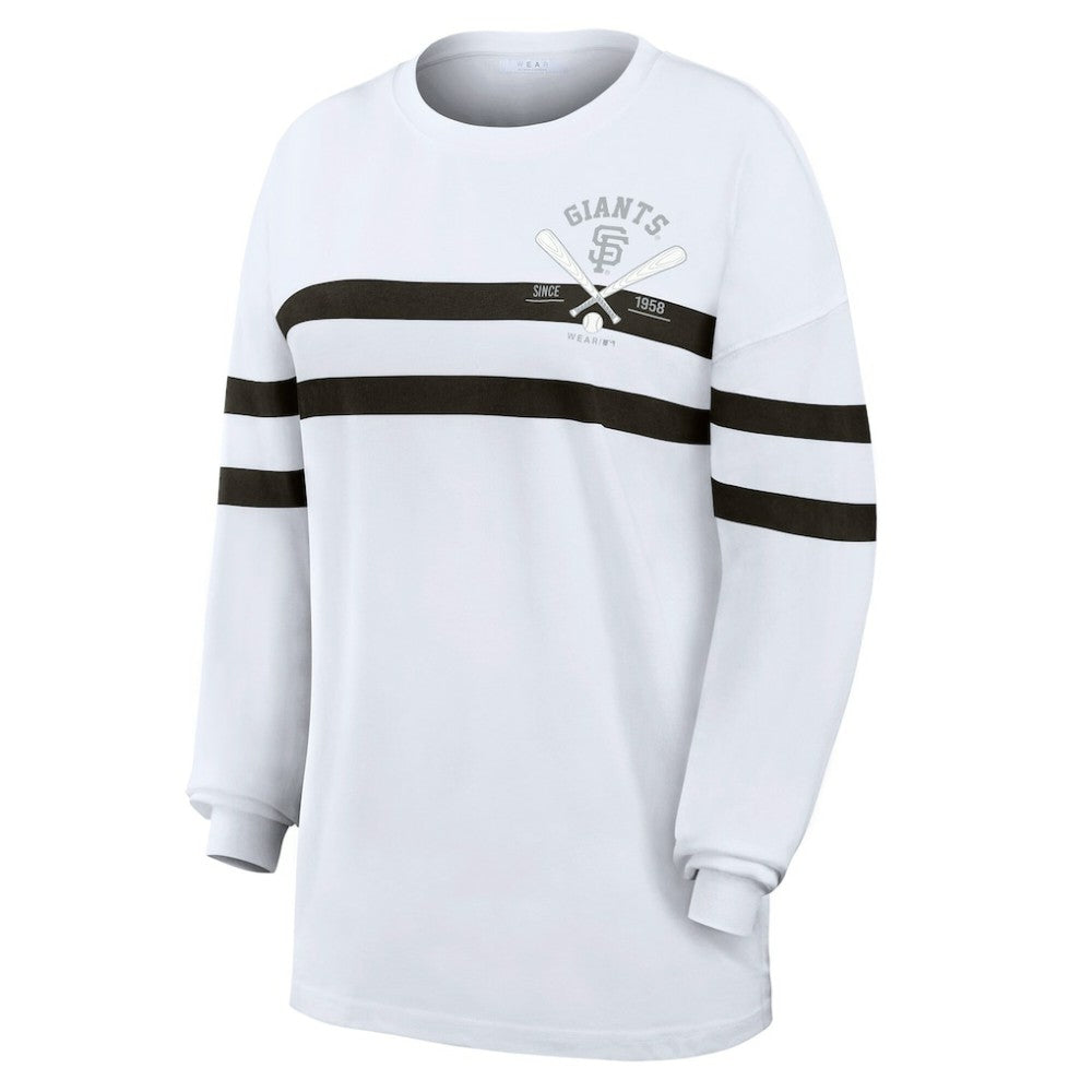 San Francisco Giants WEAR by Erin Andrews Women's Oversized Long Sleeve Striped T-Shirt - White T-shirts