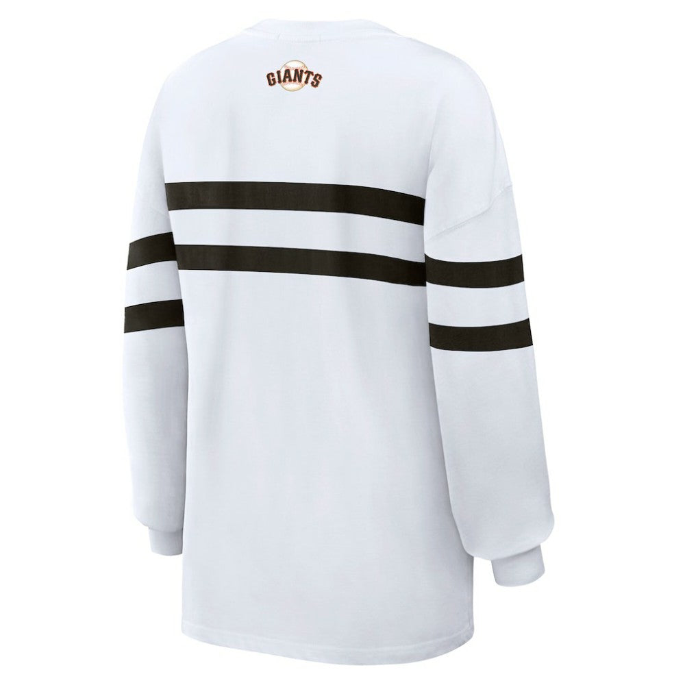 San Francisco Giants WEAR by Erin Andrews Women's Oversized Long Sleeve Striped T-Shirt - White T-shirts