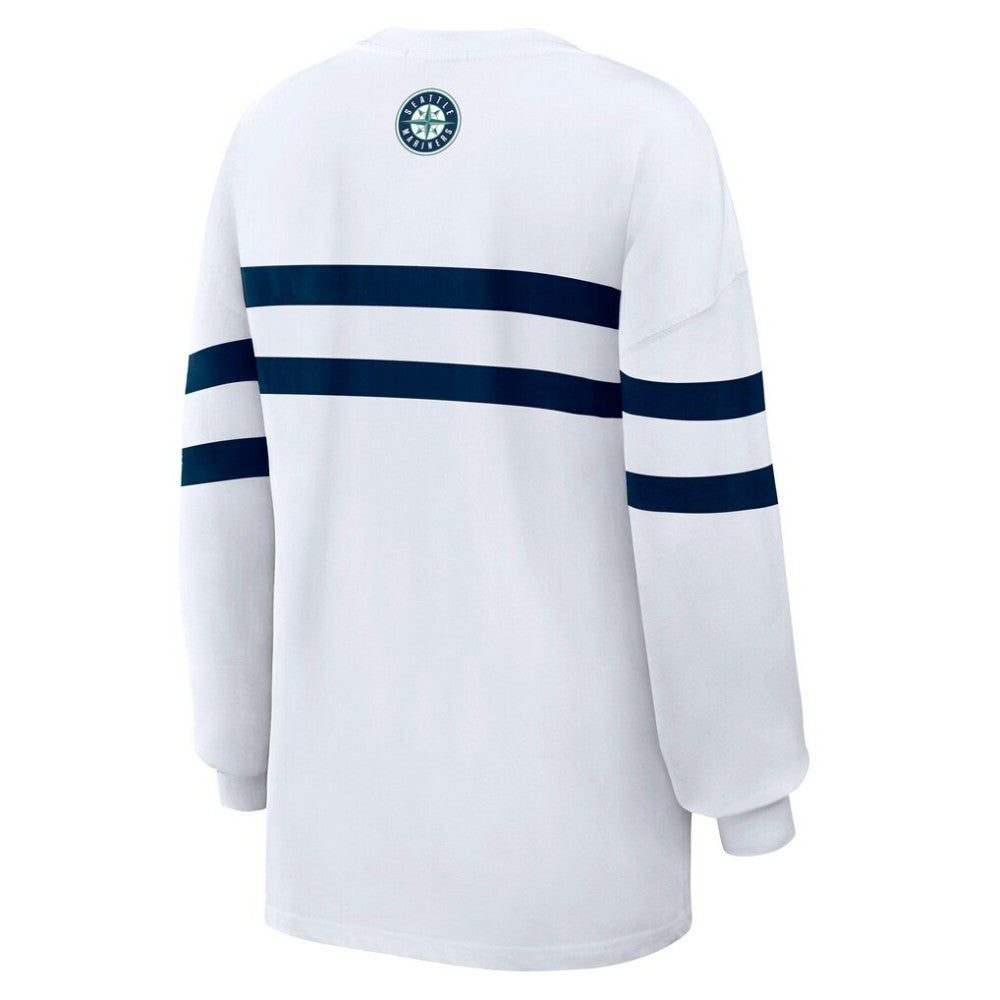 Seattle Mariners WEAR by Erin Andrews Women's Oversized Long Sleeve Striped T-Shirt - White T-shirts