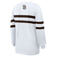 San Diego Padres WEAR by Erin Andrews Women's Oversized Long Sleeve Striped T-Shirt - White T-shirts