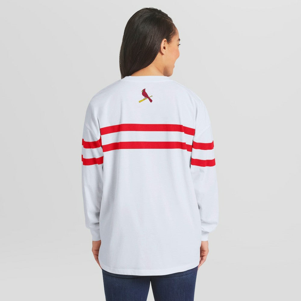 St. Louis Cardinals WEAR by Erin Andrews Women's Oversized Long Sleeve Striped T-Shirt - White T-shirts
