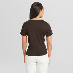 San Diego Padres WEAR by Erin Andrews Women's Notch Neck Cropped T-Shirt - Brown T-shirts