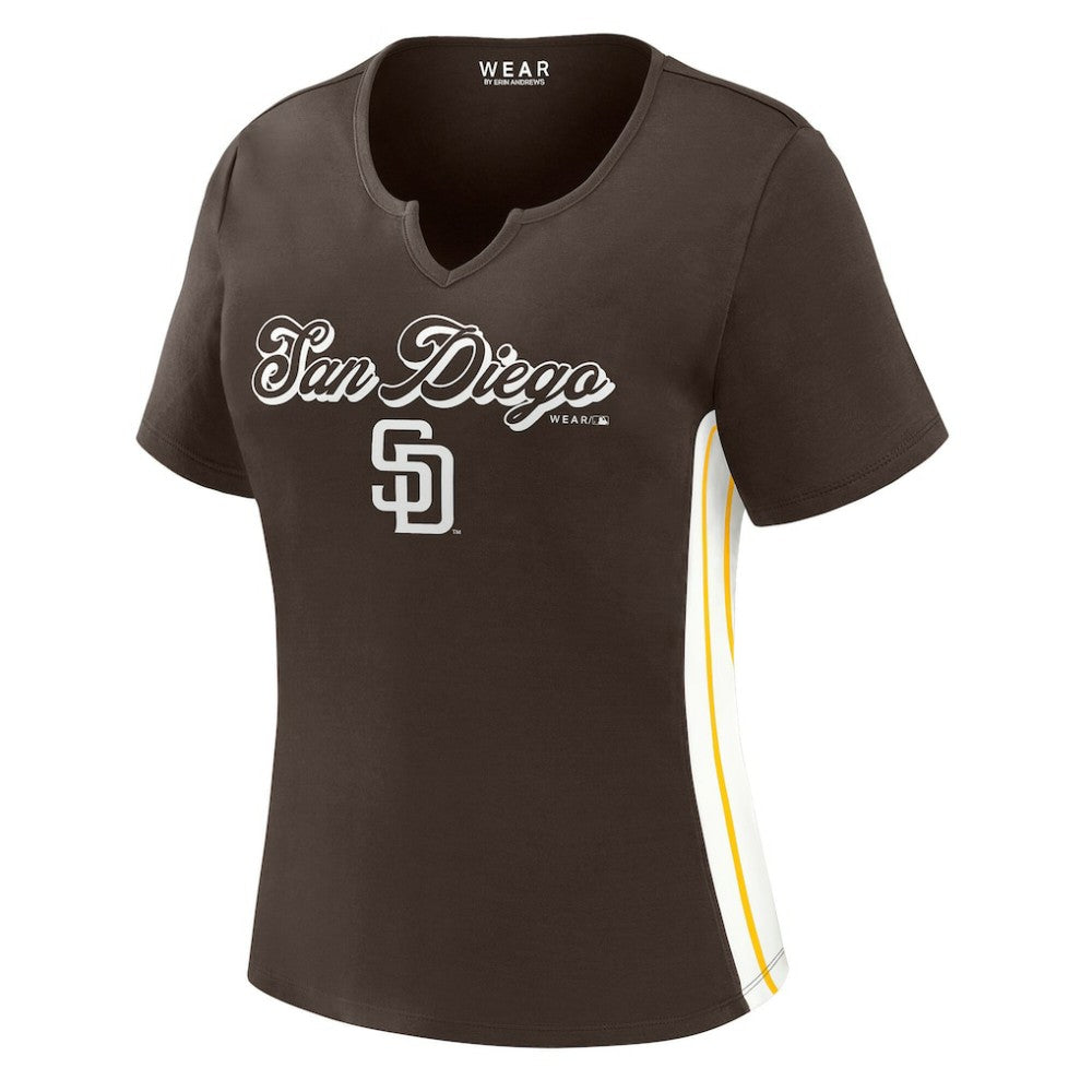 San Diego Padres WEAR by Erin Andrews Women's Notch Neck Cropped T-Shirt - Brown T-shirts
