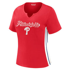Philadelphia Phillies WEAR by Erin Andrews Women's Notch Neck Cropped T-Shirt - Red T-shirts