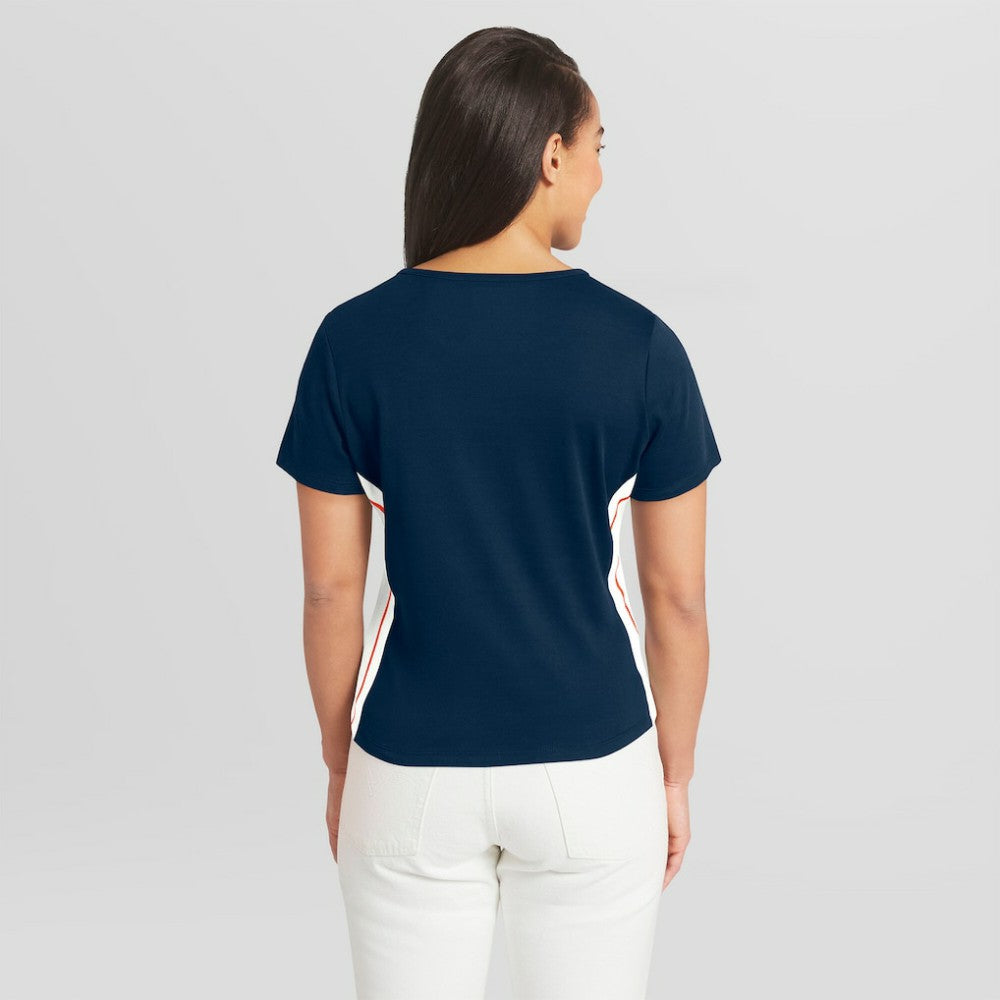 Houston Astros WEAR by Erin Andrews Women's Notch Neck Cropped T-Shirt - Navy T-shirts