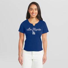 Los Angeles Dodgers WEAR by Erin Andrews Women's Notch Neck Cropped T-Shirt - Royal T-shirts