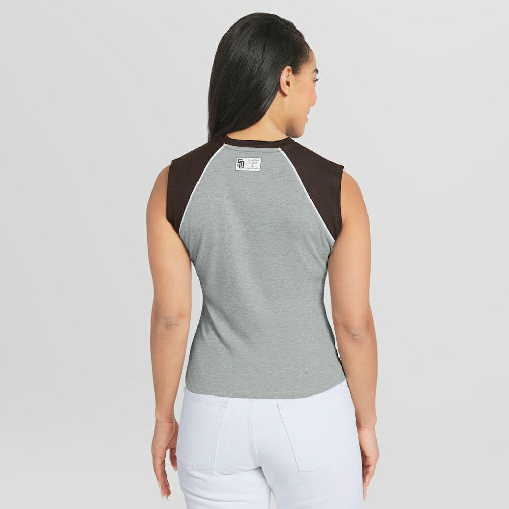 San Diego Padres WEAR by Erin Andrews Women's Cropped Raglan Tank Top - Heather Gray Tanks