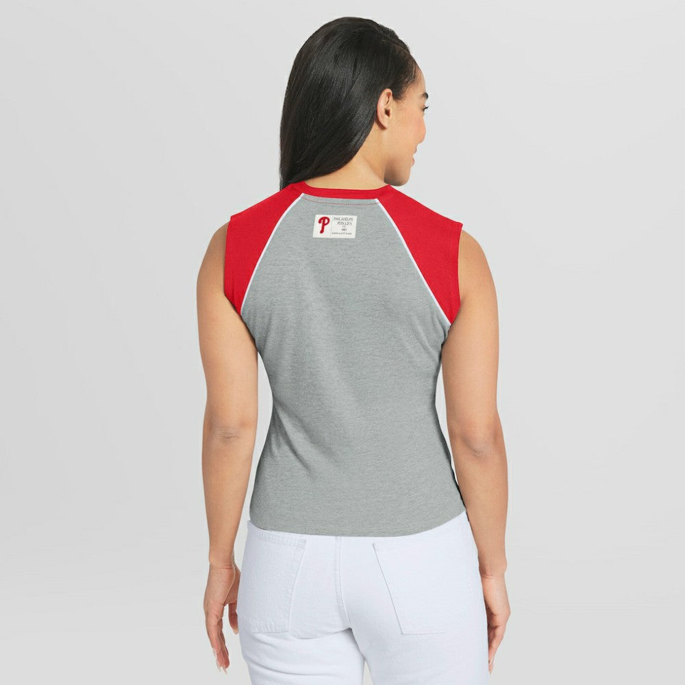 Philadelphia Phillies WEAR by Erin Andrews Women's Cropped Raglan Tank Top - Heather Gray Tanks