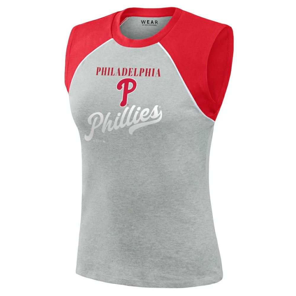 Philadelphia Phillies WEAR by Erin Andrews Women's Cropped Raglan Tank Top - Heather Gray Tanks