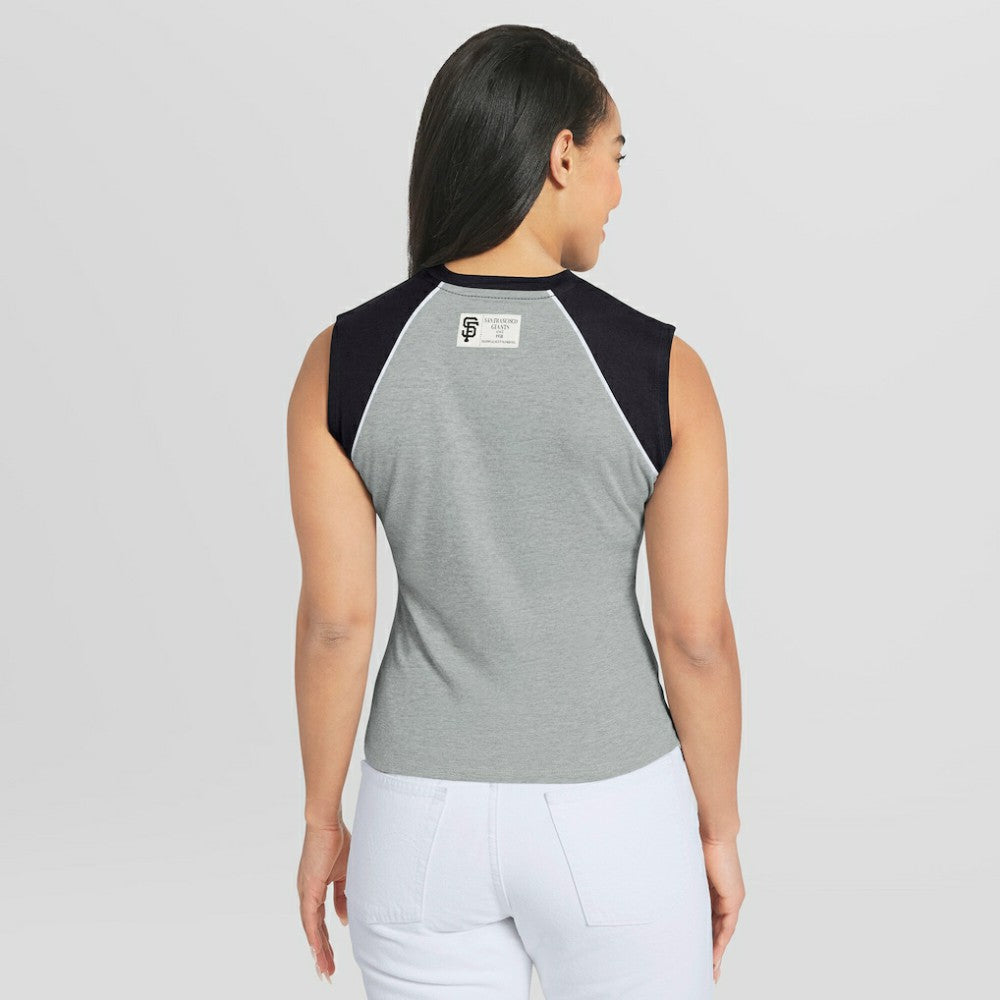 San Francisco Giants WEAR by Erin Andrews Women's Cropped Raglan Tank Top - Heather Gray Tanks