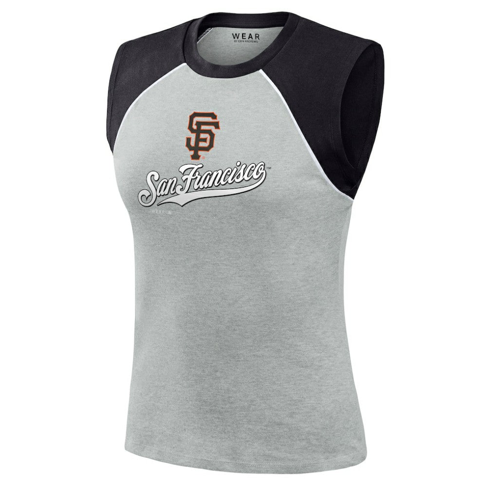 San Francisco Giants WEAR by Erin Andrews Women's Cropped Raglan Tank Top - Heather Gray Tanks