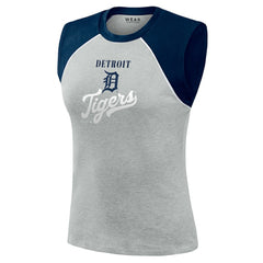 Detroit Tigers WEAR by Erin Andrews Women's Cropped Raglan Tank Top - Heather Gray Tanks