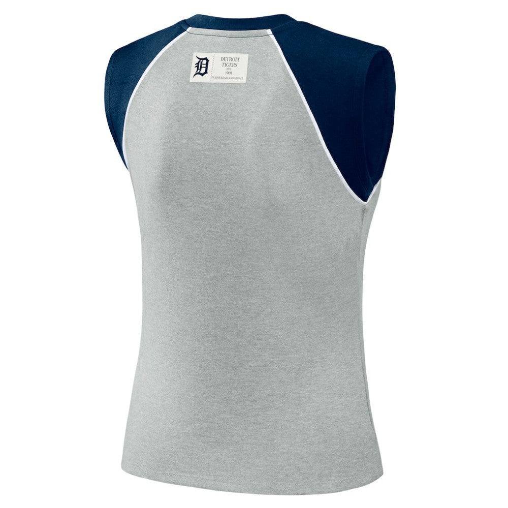 Detroit Tigers WEAR by Erin Andrews Women's Cropped Raglan Tank Top - Heather Gray Tanks