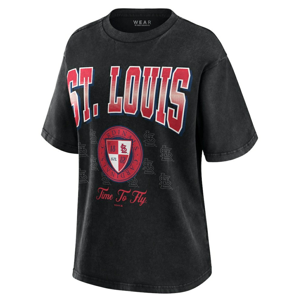 St. Louis Cardinals WEAR by Erin Andrews Women's Oversized Boyfriend T-Shirt - Black T-shirts