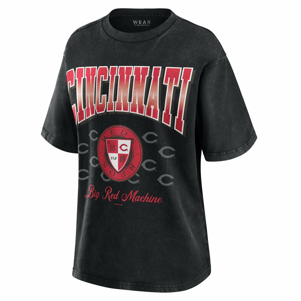 Cincinnati Reds WEAR by Erin Andrews Women's Oversized Boyfriend T-Shirt - Black T-shirts