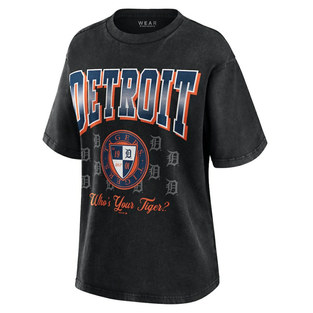 Detroit Tigers WEAR by Erin Andrews Women's Oversized Boyfriend T-Shirt - Black T-shirts