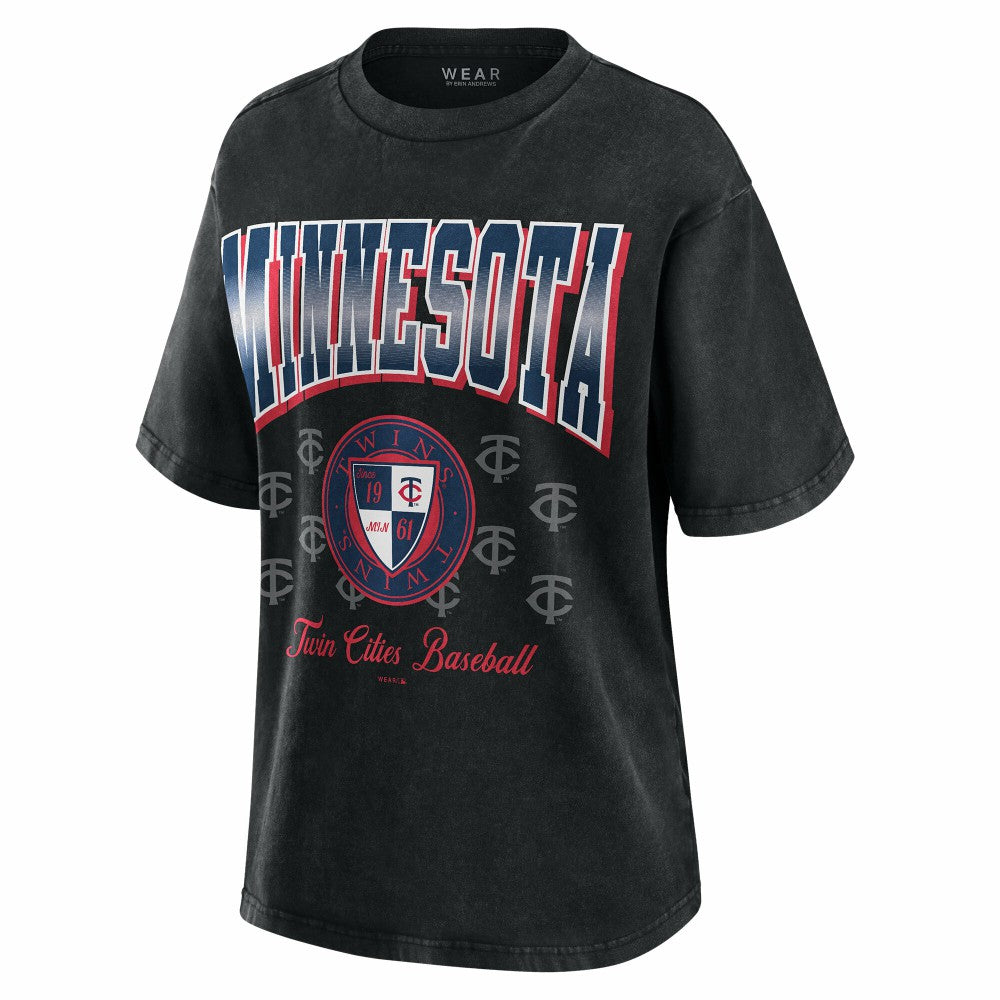 Minnesota Twins WEAR by Erin Andrews Women's Oversized Boyfriend T-Shirt - Black T-shirts