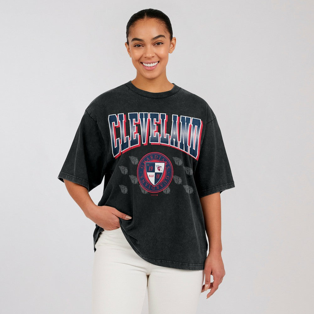 Cleveland Guardians WEAR by Erin Andrews Women's Oversized Boyfriend T-Shirt - Black T-shirts