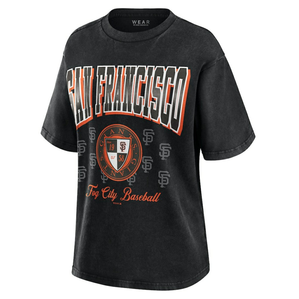 San Francisco Giants WEAR by Erin Andrews Women's Oversized Boyfriend T-Shirt - Black T-shirts