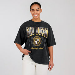 San Diego Padres WEAR by Erin Andrews Women's Oversized Boyfriend T-Shirt - Black T-shirts