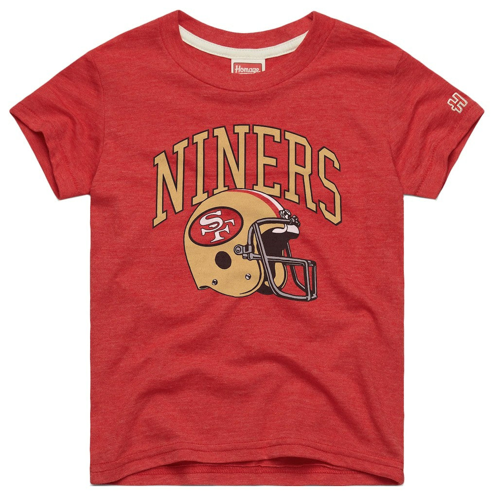 San Francisco 49ers Homage Youth Helmet Retro Tri-Blend T-Shirt Scarlet