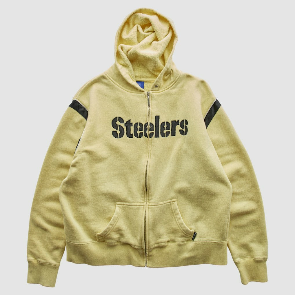Pittsburgh Steelers Reebok 2000s Hooded Full Zip Sweatshirt Yellow Vintage