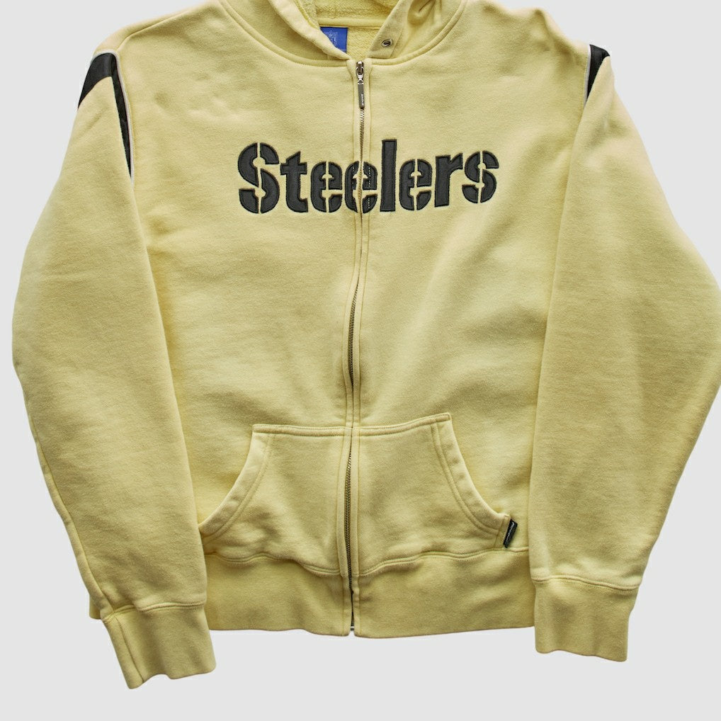 Pittsburgh Steelers Reebok 2000s Hooded Full Zip Sweatshirt Yellow Vintage