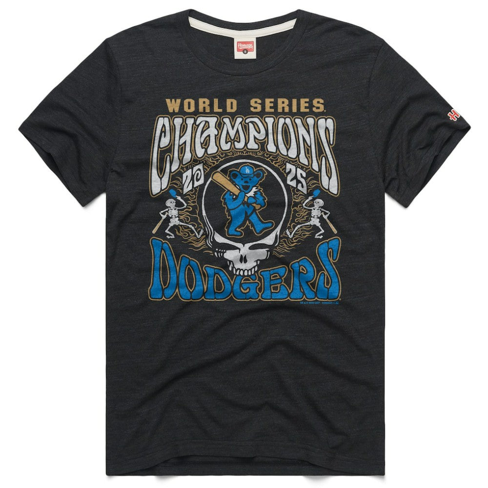 Los Angeles Dodgers x Grateful Dead Homage 2026 Gold Collection Label Tri-Blend T-Shirt - Charcoal T-shirts